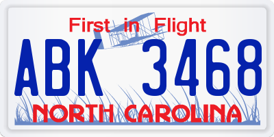 NC license plate ABK3468