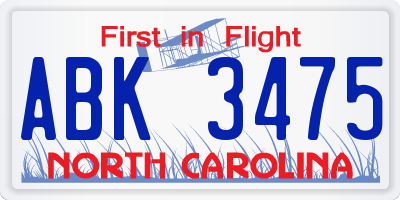 NC license plate ABK3475