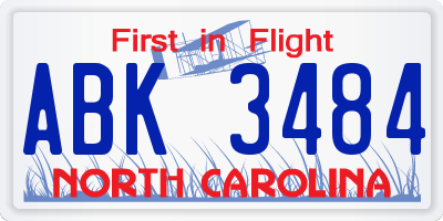 NC license plate ABK3484