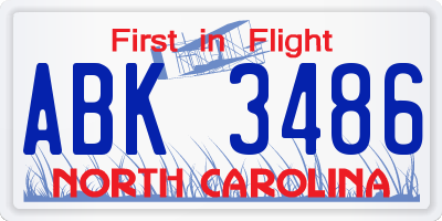 NC license plate ABK3486