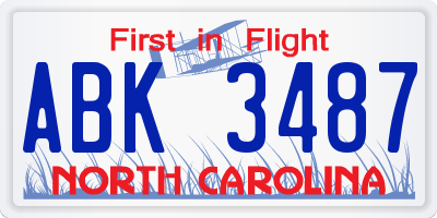 NC license plate ABK3487
