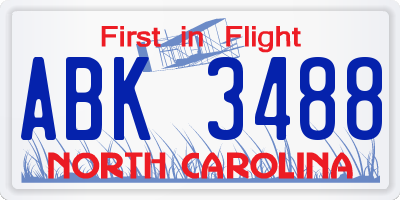 NC license plate ABK3488