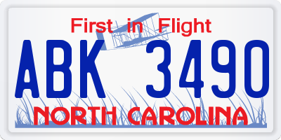 NC license plate ABK3490