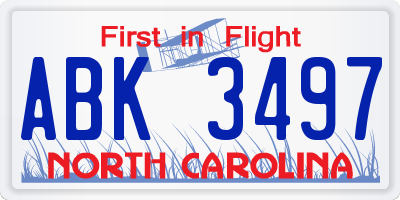NC license plate ABK3497