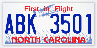 NC license plate ABK3501