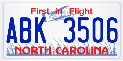 NC license plate ABK3506