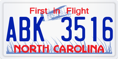NC license plate ABK3516