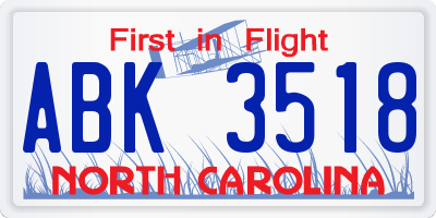 NC license plate ABK3518