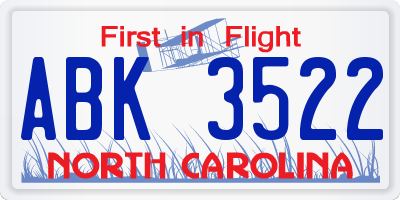 NC license plate ABK3522