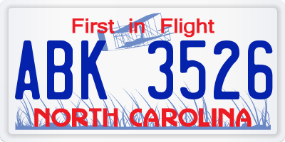 NC license plate ABK3526