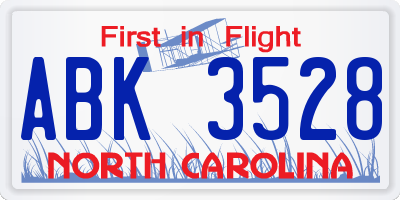 NC license plate ABK3528