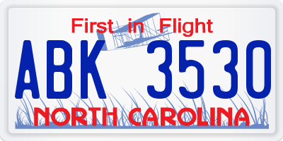 NC license plate ABK3530
