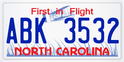 NC license plate ABK3532