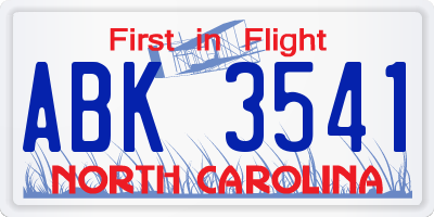 NC license plate ABK3541