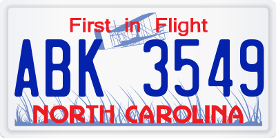 NC license plate ABK3549
