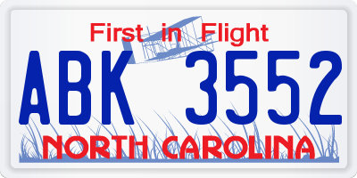 NC license plate ABK3552
