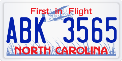 NC license plate ABK3565