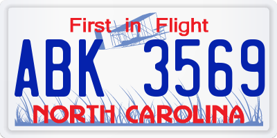 NC license plate ABK3569