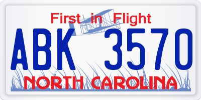 NC license plate ABK3570