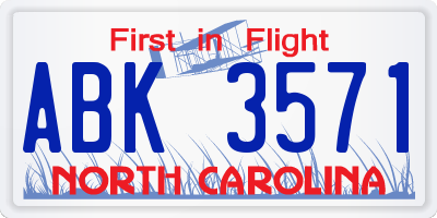 NC license plate ABK3571