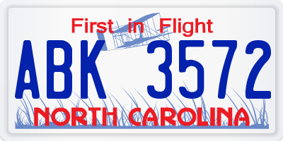 NC license plate ABK3572