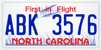 NC license plate ABK3576