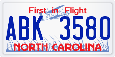 NC license plate ABK3580