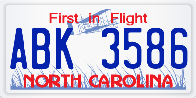 NC license plate ABK3586