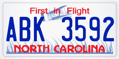 NC license plate ABK3592