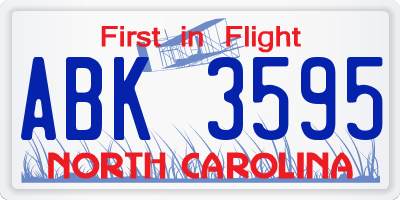 NC license plate ABK3595