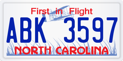 NC license plate ABK3597