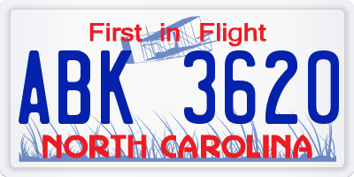 NC license plate ABK3620