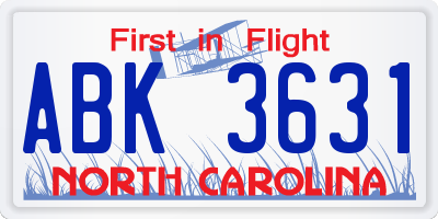 NC license plate ABK3631