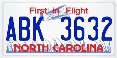 NC license plate ABK3632