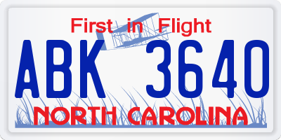 NC license plate ABK3640