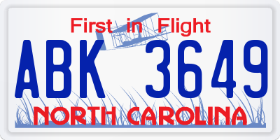 NC license plate ABK3649