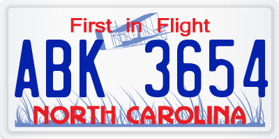 NC license plate ABK3654