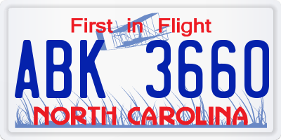 NC license plate ABK3660