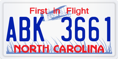 NC license plate ABK3661