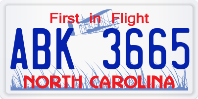 NC license plate ABK3665
