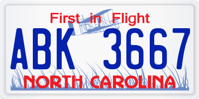 NC license plate ABK3667
