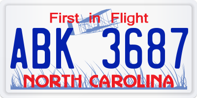 NC license plate ABK3687