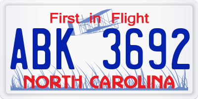 NC license plate ABK3692