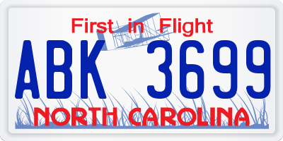 NC license plate ABK3699