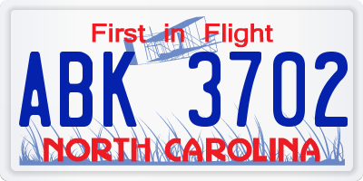 NC license plate ABK3702