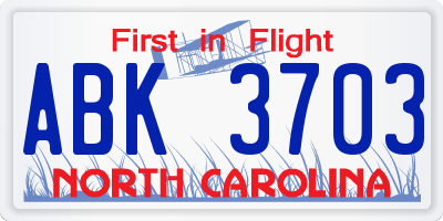 NC license plate ABK3703