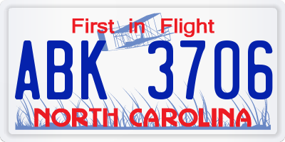 NC license plate ABK3706
