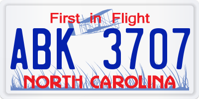 NC license plate ABK3707