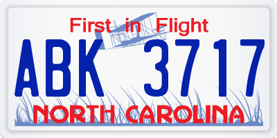NC license plate ABK3717