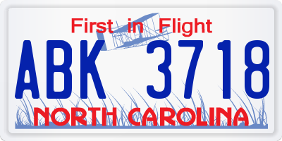 NC license plate ABK3718